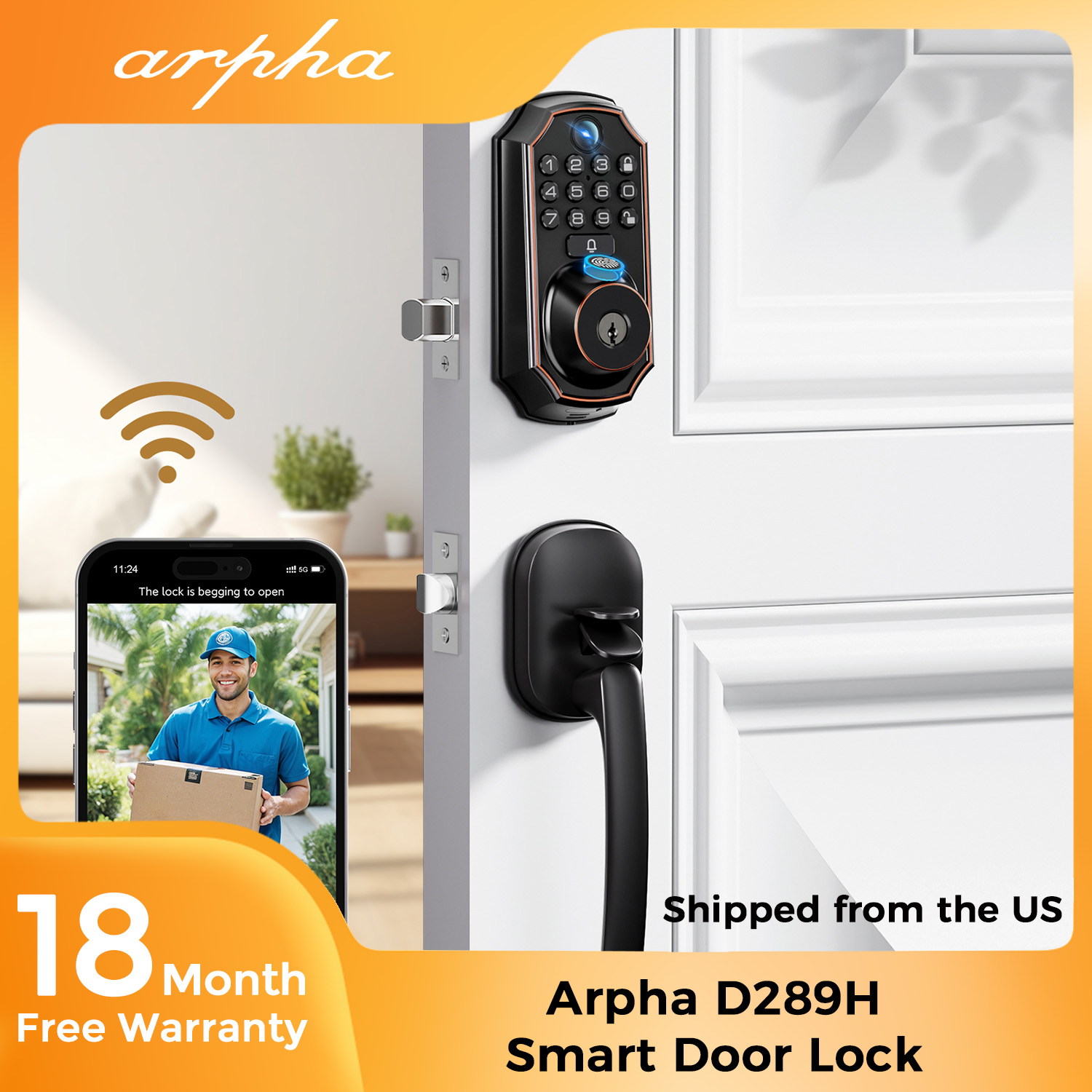 Home Security Front Door Camera - ARPHA D289H Smart Door Lock with